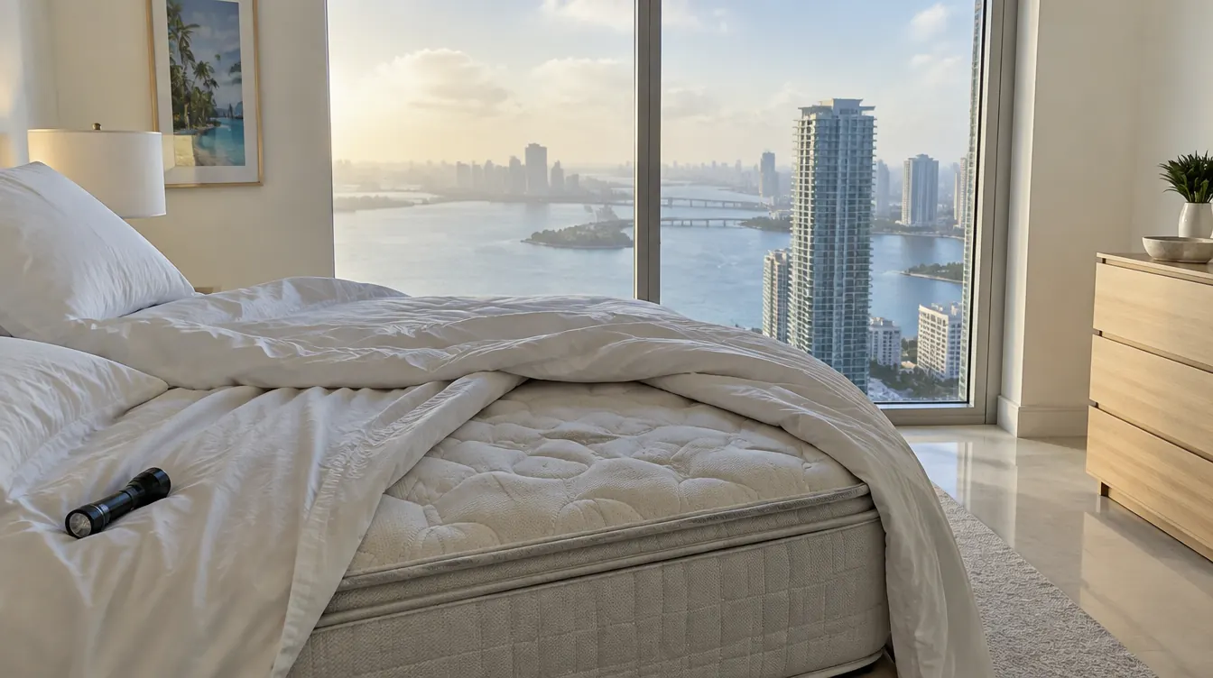 Miami condo bedroom with mattress exposed for a bed bug check