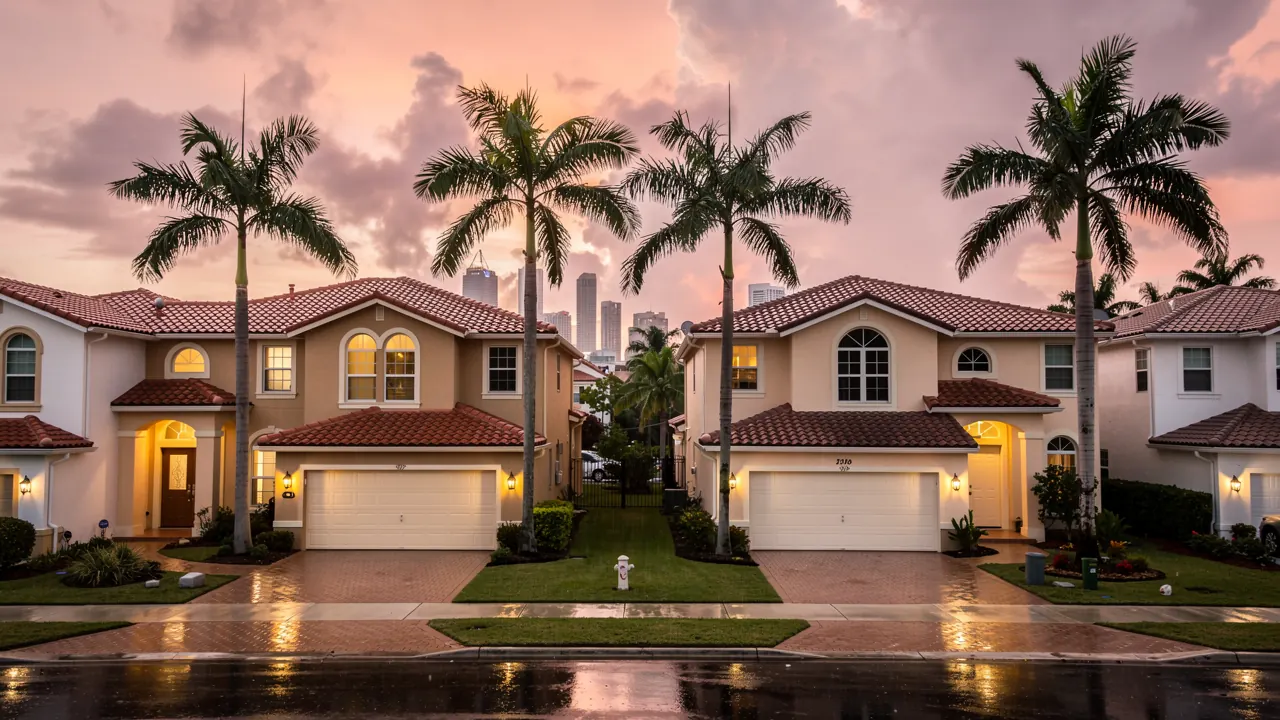 Miami-Dade neighborhood at dusk where same day pest control is one call away